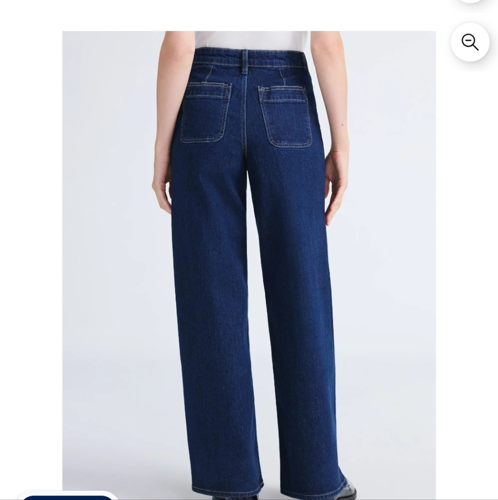 Women's Wide Leg Patch Pockets Dark Blue Jeans - Picture 2 of 6
